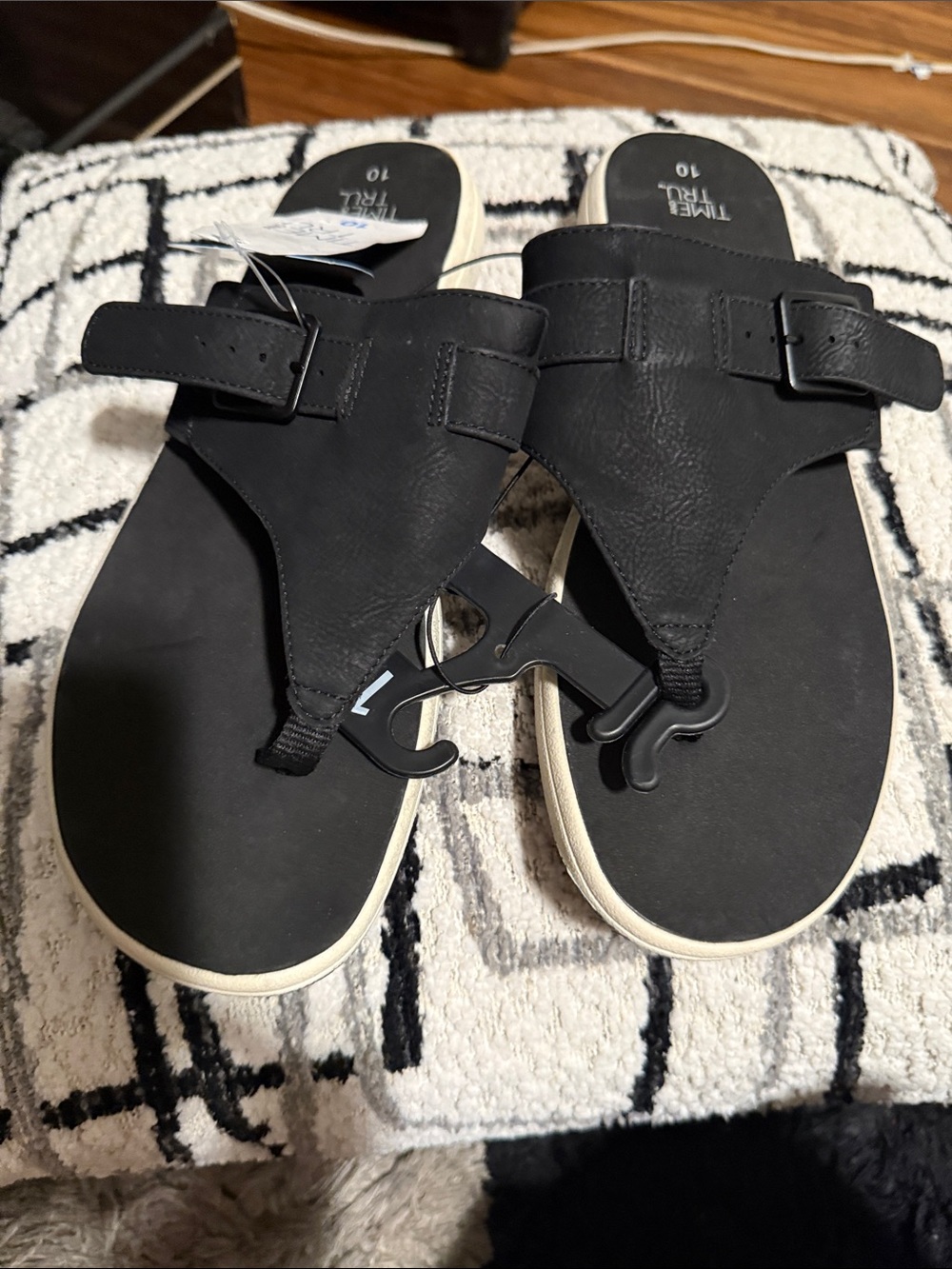 Time and Tru Black Women's Thong Sandals with Buckle